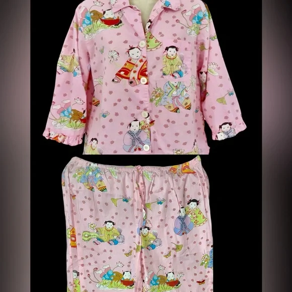 Nick & Nora Big Babies Geisha Pink Floral Pajama Set XXL NWT Vintage Sleepwear - Picture 2 of 9